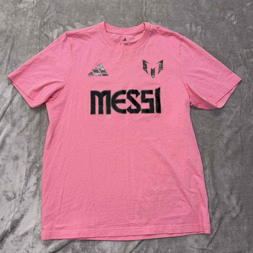 Adidas Lionel Messi Name Number Graphic T-Shirt Mens M Inter Miami Pink